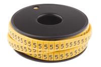 812-1089 RS PRO Slide On Cable Markers, Black on Yellow, Pre-printed "5", 3.5 → 7mm Cable