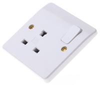 k1257-whi MK Electric Logic Plus White 1 Gang Plug Socket, 2 Poles, 13A, Indoor Use