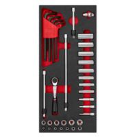 modmrl2 Facom 30-Piece Metric 1/4 in Deep Socket/Standard Socket/Allen Key Set with Ratchet, 6 point