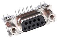 09661526617 HARTING 9 Way Right Angle Through Hole D-sub Connector Socket, 2.74mm Pitch, with 4-40 UNC Female Screwlocks, Boardlocks