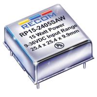 rp15-2415daw Recom RP15-AW DC-DC Converter, ±15V dc/ ±500mA Output, 9 → 36 V dc Input, 15W, Through Hole, +85°C Max Temp