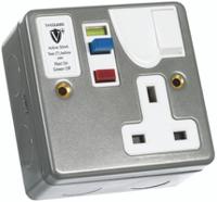 rcd03mavn Timeguard 13A, BS 7288 Fixing, Active, Single Gang RCD Socket, Steel, Surface Mount , Switched No, 230 V ac, Grey,