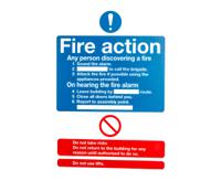763-1834 Plastic Fire Safety Sign, Fire Action Instructions With English Text