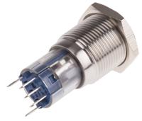 811-8386 RS PRO Illuminated Push Button Switch, Latching, Panel Mount, 16mm Cutout, SPDT, Blue LED, 250V ac, IP65, IP67