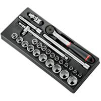 mods161-46 Facom 26-Piece Metric 1/2 in Standard Socket Set with Ratchet, 6 point