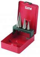 fel-3j SAM 3-Piece Step Drill Bit Set for Metal, 30mm Max, 4mm Min, High Speed Steel Bits