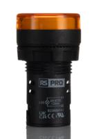 271-7493 RS PRO, Panel Mount Yellow LED Pilot Light, 22mm Cutout, IP65, Round, 24V ac/dc