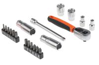 sl25l Bahco 37-Piece Metric 1/4 in Deep Socket/Standard Socket/Bit Set with Ratchet, 6 point; Hex Bit; Phillips Bit; Pozidriv