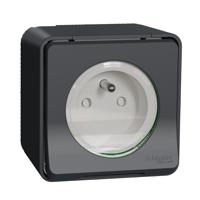 mur36030 Schneider Electric Grey 1 Gang Plug Socket, 2 Poles, 16A, French 2P, Indoor, Outdoor Use