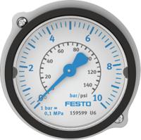 fma-50-10-14-en Festo G 1/4 Analogue Pressure Gauge 10bar Back Entry 50mm Outside Diameter
