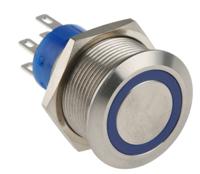 175-9653 RS PRO Illuminated Push Button Switch, Panel Mount, 22.2mm Cutout, DPDT, Blue LED, 250V ac, IP67