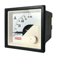 186-2419 RS PRO Analogue Panel Ammeter 10 (Input) A, 100 (Scle) A, 50/5 (CT) A AC, 45mm x 45mm, 1 % Moving Iron