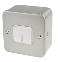 k3592-alm MK Electric Silver Metal Clad Switch, 2 Way, 2 Gang, Metalclad