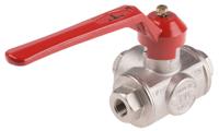 486-249 RS PRO Brass Reduced Bore, 3 Way, Ball Valve, Threaded, BSPP 1/4in, 40bar Operating Pressure