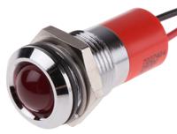 722-7404 RS PRO Red Panel Mount Indicator, 24V dc, 14mm Mounting Hole Size, Lead Wires Termination, IP67