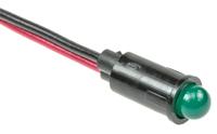 559-0202-007f Dialight Green Panel Mount Indicator, 5V dc, 6.4mm Mounting Hole Size, Lead Wires Termination