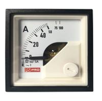 186-2419 RS PRO Analogue Panel Ammeter 10 (Input) A, 100 (Scle) A, 50/5 (CT) A AC, 45mm x 45mm, 1 % Moving Iron