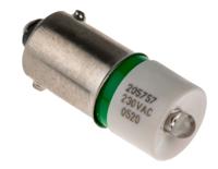 205-757 RS PRO Green LED Indicator Lamp, 230V ac, BA9s Base, 10mm Diameter, 345mcd