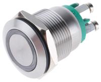 mpi002tegn6 Bulgin MPI002 Series Illuminated Push Button Switch, Momentary, Panel Mount, 19.2mm Cutout, SPST, Green LED, 24V dc,