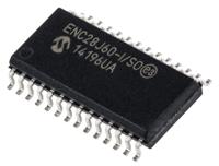 enc28j60-iso Microchip ENC28J60-I/SO, Ethernet Controller, 10Mbps SPI, Serial-SPI, 3.3 V, 28-Pin SOIC
