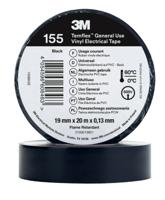 3m-155-black-19mm-x-20m 3M Temflex 155 Black Vinyl Electrical Tape, 19mm x 20m