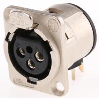 nc3fd-h Neutrik PCB Mount XLR Connector, Right Angle, Female, 50 V, 3 Way, Silver over Nickel Plating