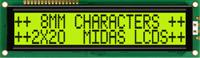 mc22008b6w-sptly-v2 Midas MC22008B6W-SPTLY-V2 Alphanumeric LCD Alphanumeric Display, 2 Rows by 20 Characters