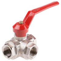 486-176 RS PRO Brass Reduced Bore, 3 Way, Ball Valve, Threaded, BSPP 1in, 25bar Operating Pressure