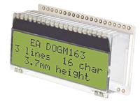 ea-dogm163e-a Display Visions EA DOGM163E-A Alphanumeric LCD Display, Yellow-Green on Black, 3 Rows by 16 Characters, Transmissive
