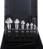 05527 EXACT HSS Countersink Drill Bit Set, 6.3 mm, 8.3 mm, 10.4 mm, 12.4 mm, 16.5 mm, 20.5 mm Head, 3 Flute(s), 90°, 6