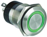 mpi00228gn12 Bulgin MPI002 Series Illuminated Push Button Switch, Momentary, Panel Mount, 19.2mm Cutout, SPST, Green LED, 24V dc,