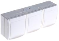 23003-ew-54 Busch Jaeger - ABB White 3 Gang Plug Socket, 16A, Type F - German Schuko, Outdoor Use