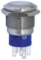 mav19a0f20e-724-jr KNITTER-SWITCH Illuminated Push Button Switch, Momentary, Panel Mount, 19.2mm Cutout, DPDT, Blue LED, 28 V dc, 250V ac,