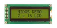 mc21605b6w-sptly-v2 Midas MC21605B6W-SPTLY-V2 Alphanumeric LCD Display, Black on Yellow/Green, 2 Rows by 16 Characters, Transflective