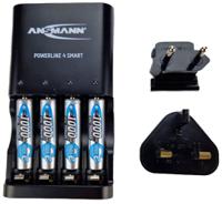 1001-0049-uk-3-520 Ansmann 1001-0049-UK-3 Battery Charger For NiCd, NiMH AA, AAA 4 Cell 500mA with EU, UK plug, Batteries Included