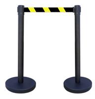 reco22bknj Viso Black Steel Retractable Barrier, 2m, Black, Yellow Tape