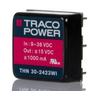 thn-30-2423wi TRACOPOWER THN 30WI DC-DC Converter, ±15V dc/ ±1A Output, 9 → 36 V dc Input, 30W, Through Hole, +85°C Max Temp