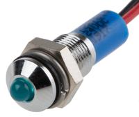 722-7814 RS PRO Blue Panel Mount Indicator, 24V dc, 6mm Mounting Hole Size, Lead Wires Termination, IP67