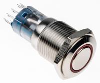 mp00451e2rd012 Bulgin Illuminated Push Button Switch, Latching, Panel Mount, 16.2mm Cutout, DPDT, Red LED