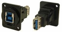 203-5572 RS PRO Straight, Panel Mount, Socket to Socket- Single Port Type B to A 3.0 IP40 Feedthrough USB Connector