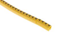 812-0818 RS PRO Slide On Cable Markers, Black on Yellow, Pre-printed "4", 3 → 4.2mm Cable