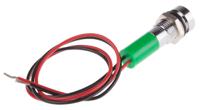 723-9413 RS PRO Green Panel Mount Indicator, 12V dc, 8mm Mounting Hole Size, Lead Wires Termination, IP67