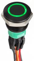 av9v22f1020870k APEM Illuminated Push Button Switch, Momentary, Panel Mount, 19.2mm Cutout, DPDT, Green LED, 30V dc, IP67