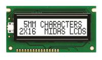 mc21605a6w-fptlw-v2 Midas MC21605A6W-FPTLW-V2 A Alphanumeric LCD Display White, 2 Rows by 16 Characters, Transflective