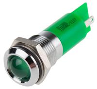 211-320 RS PRO Green Panel Mount Indicator, 110V ac, 14.5mm Mounting Hole Size, Solder Tab Termination, IP40