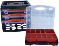 124-6593 RS PRO 64 Cell Black, Red, Transparent Polypropylene, Adjustable Compartment Box, 300mm x 280mm x 320mm