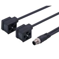 e70203 ifm electronic Male 1 way M12 to Female 2 way Valve Connector Actuator/Sensor Cable, 1 m
