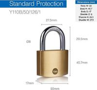 y110b501261 Yale Padlock Brass Padlock, 8mm Shackle, 50mm Body