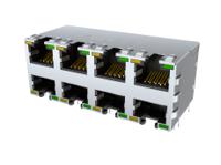 rje1r888335411 Amphenol Communications Solutions RJE1R Series Series Female Ethernet Connector, Through Hole, Cat6 Right Angle 8 Port