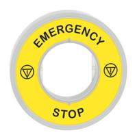 zby9w3b330 Schneider Electric Illuminated Marked Legend Ring for Use with Emergency Stop Mushroom Head Push-Button, Emergency Stop